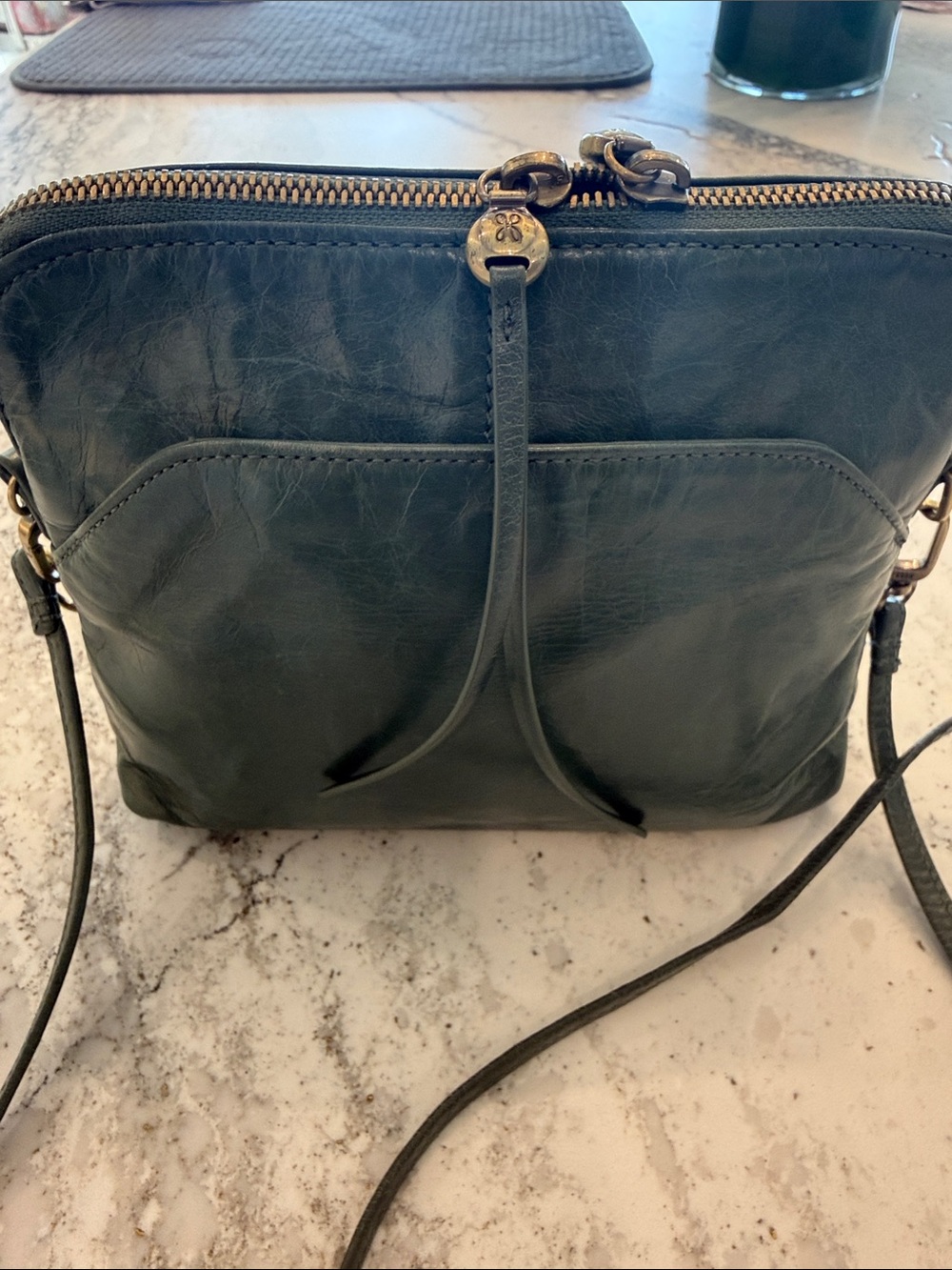 HOBO Green Leather Crossbody Bag with Brass Hardware